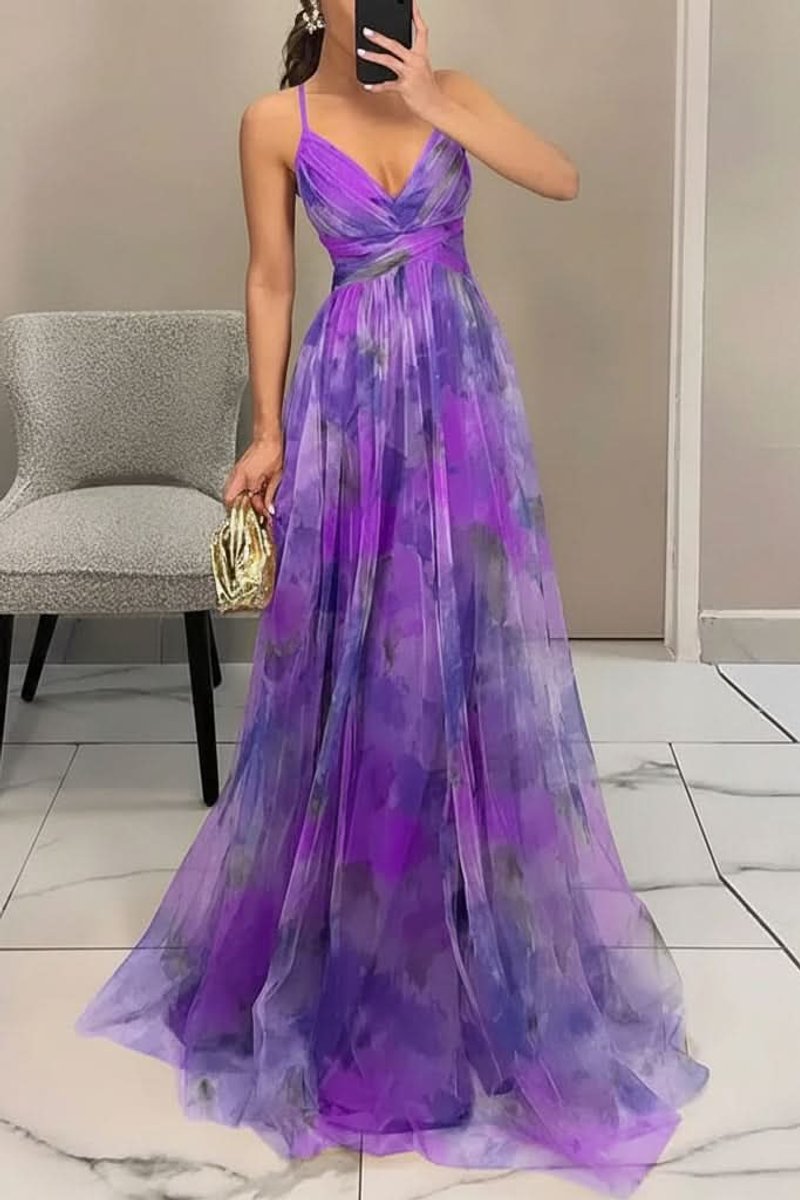 Women's Floral Sleeveless V-Neck A-Line Maxi Cocktail Dress