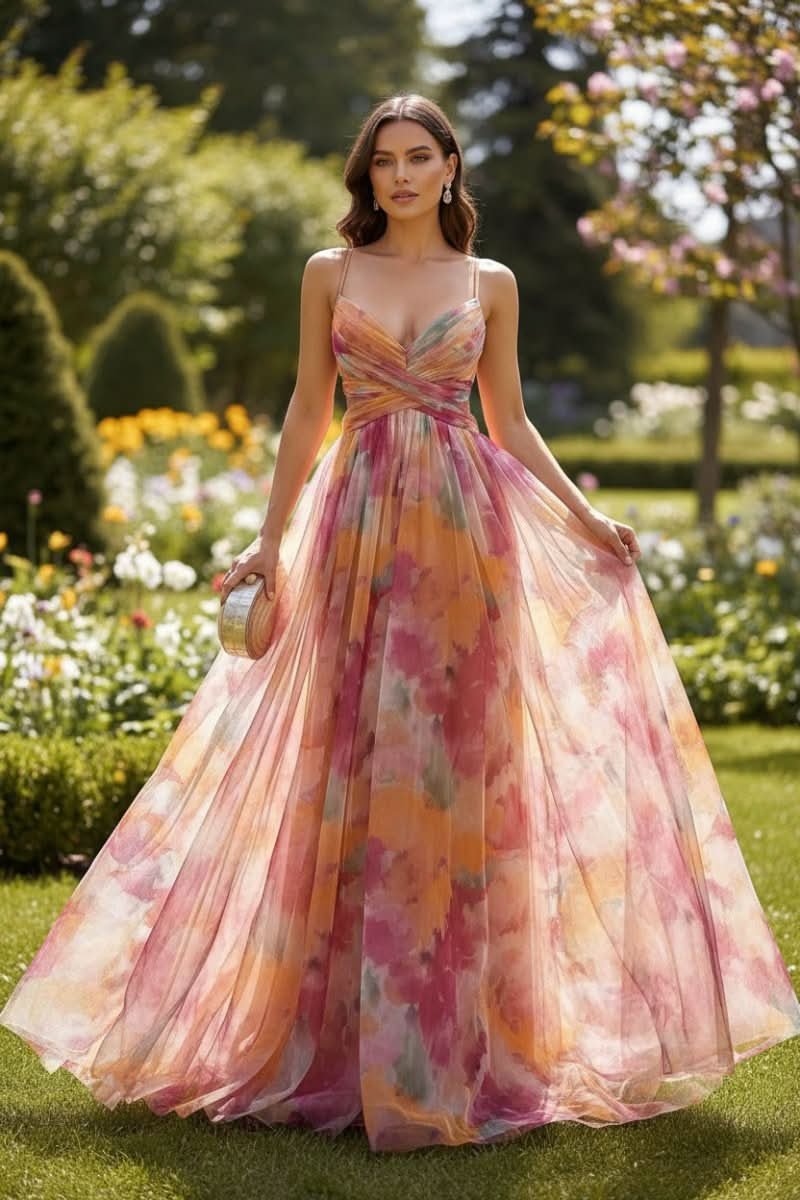 Women's Floral Sleeveless V-Neck A-Line Maxi Cocktail Dress