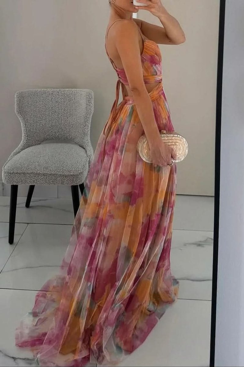 Women's Floral Sleeveless V-Neck A-Line Maxi Cocktail Dress