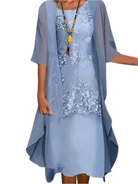 Women's Flowing Sheer Sleeve Wedding Guest Midi Dress