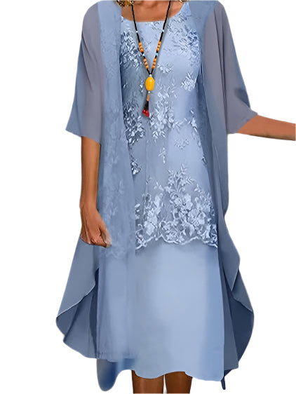 Women's Flowing Sheer Sleeve Wedding Guest Midi Dress