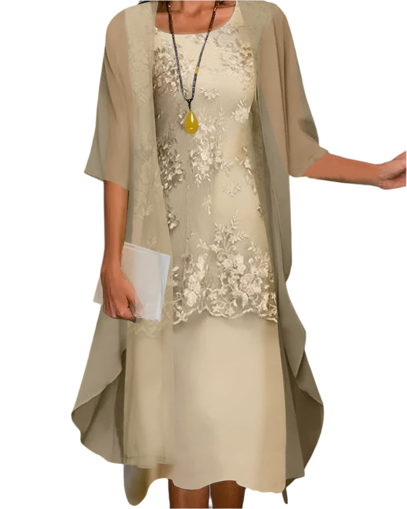 Women's Flowing Sheer Sleeve Wedding Guest Midi Dress
