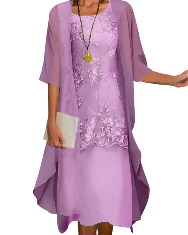 Women's Flowing Sheer Sleeve Wedding Guest Midi Dress