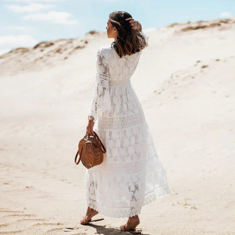 Women's Flowy Long Sleeve Boho Maxi Dress
