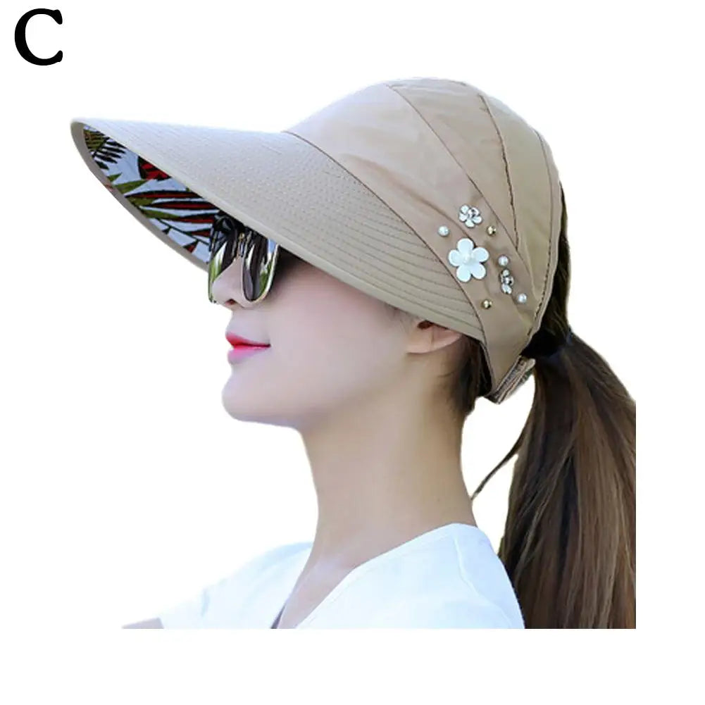 Women's Foldable Wide Brim Beach Hat with UV Protection