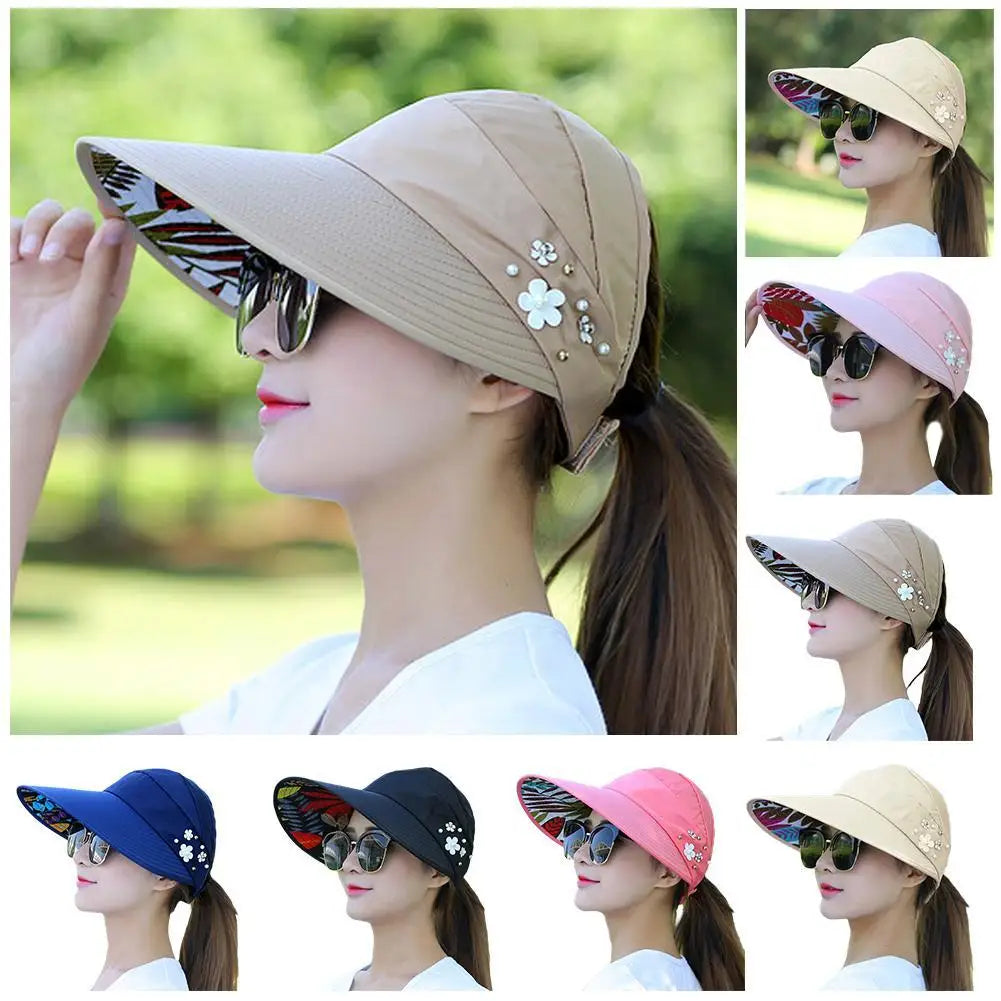 Women's Foldable Wide Brim Beach Hat with UV Protection