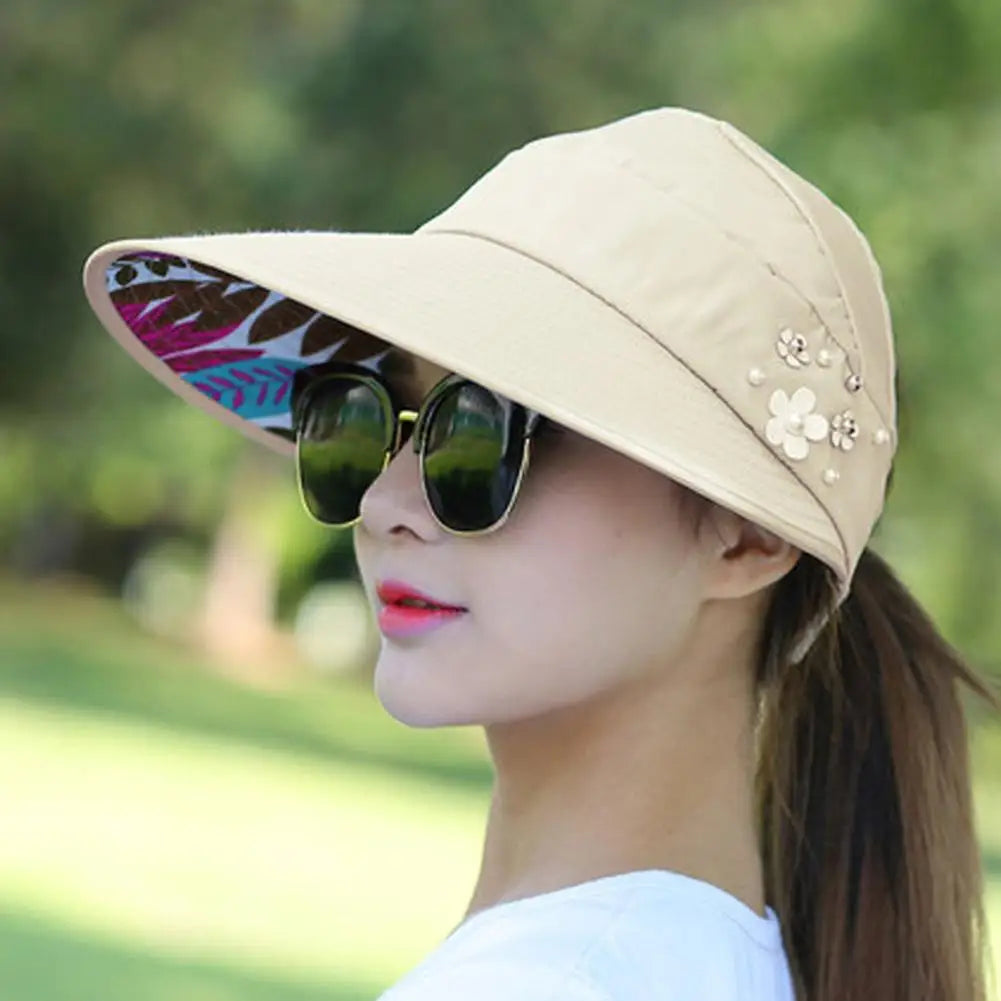Women's Foldable Wide Brim Beach Hat with UV Protection