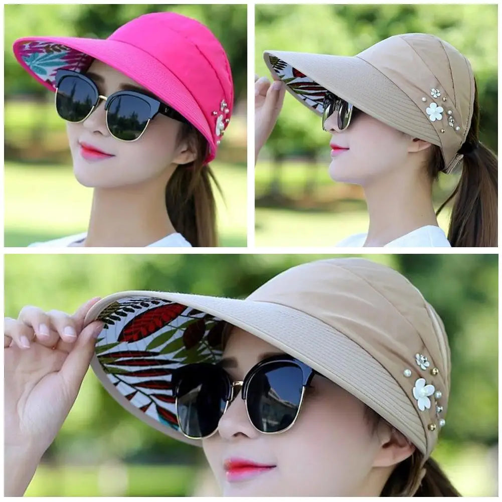 Women's Foldable Wide Brim Beach Hat with UV Protection