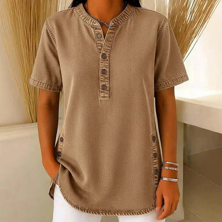 Women's Henley Tunic Top with Side Buttons