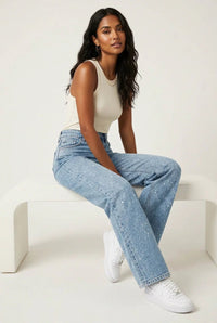 Women's High-Waist Glitter Wide-Leg Straight Jeans