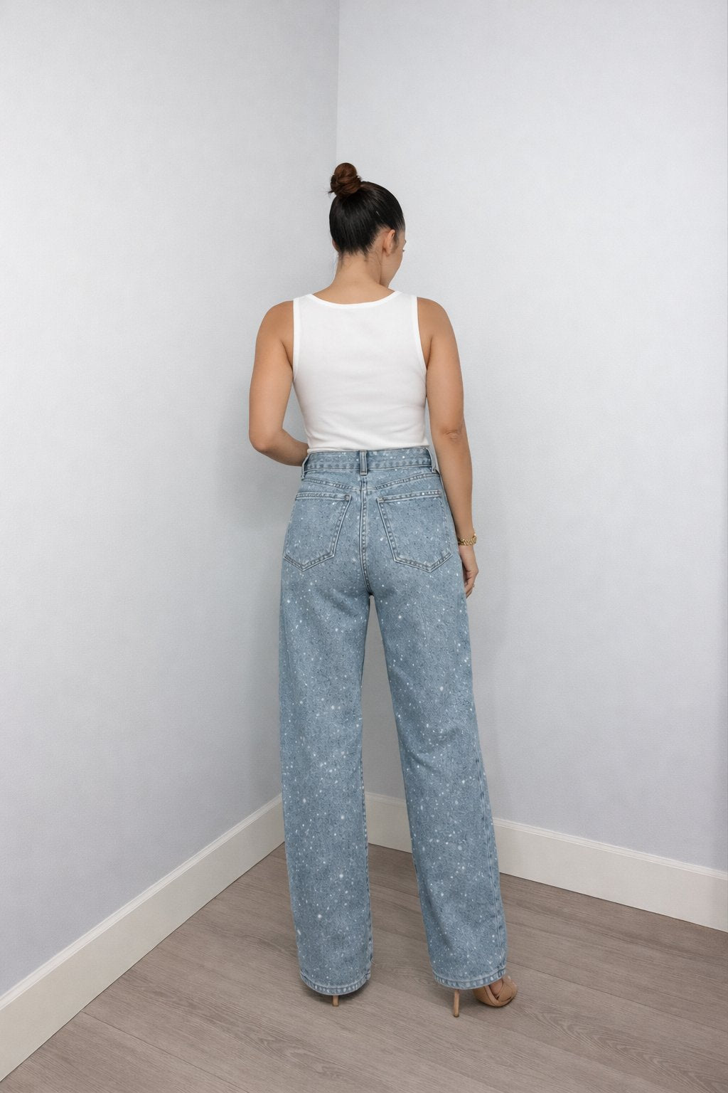Women's High-Waist Glitter Wide-Leg Straight Jeans