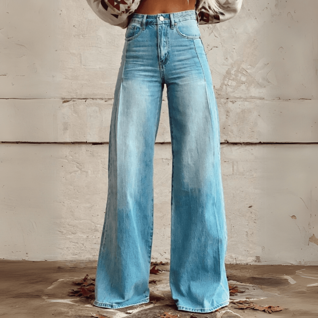 Women's High-Waist Wide-Leg Jeans with Trendy Print