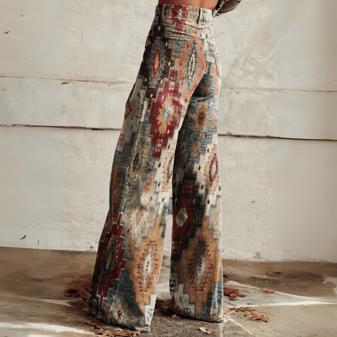 Women's High-Waist Wide-Leg Jeans with Trendy Print