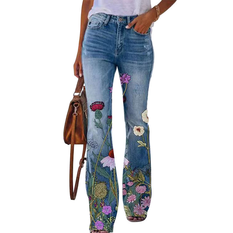 Women's High-Waisted 4-Button Flare Jeans