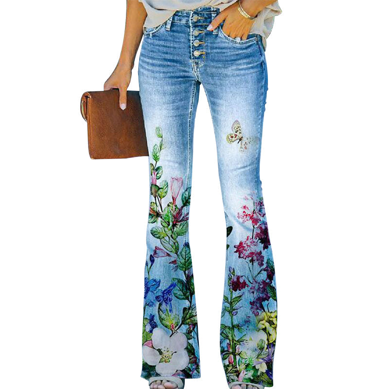 Women's High-Waisted 4-Button Flare Jeans
