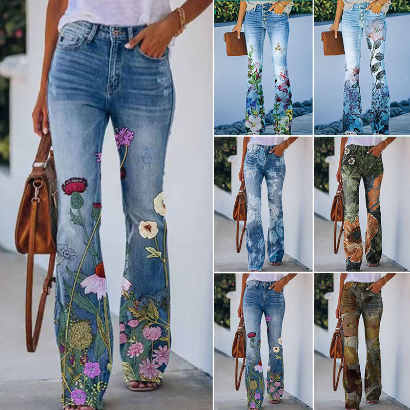 Women's High-Waisted 4-Button Flare Jeans