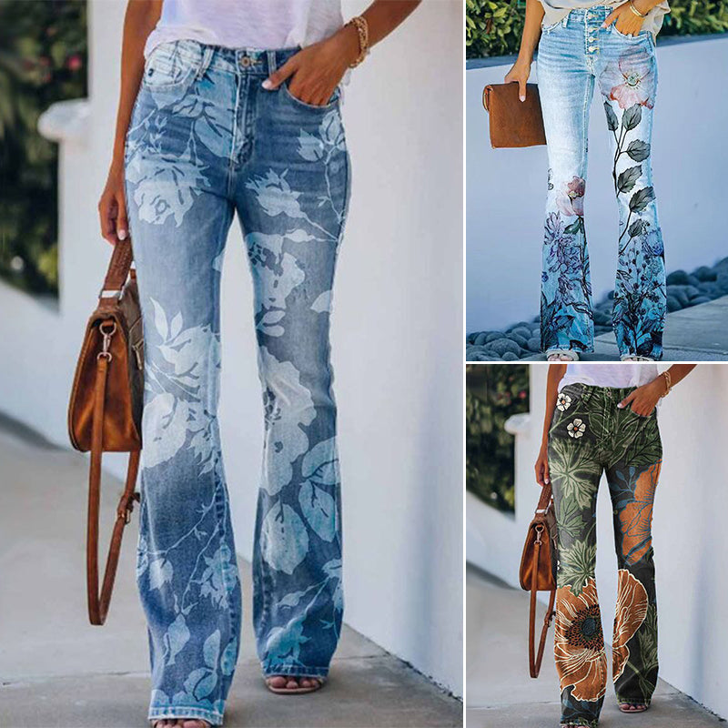 Women's High-Waisted 4-Button Flare Jeans