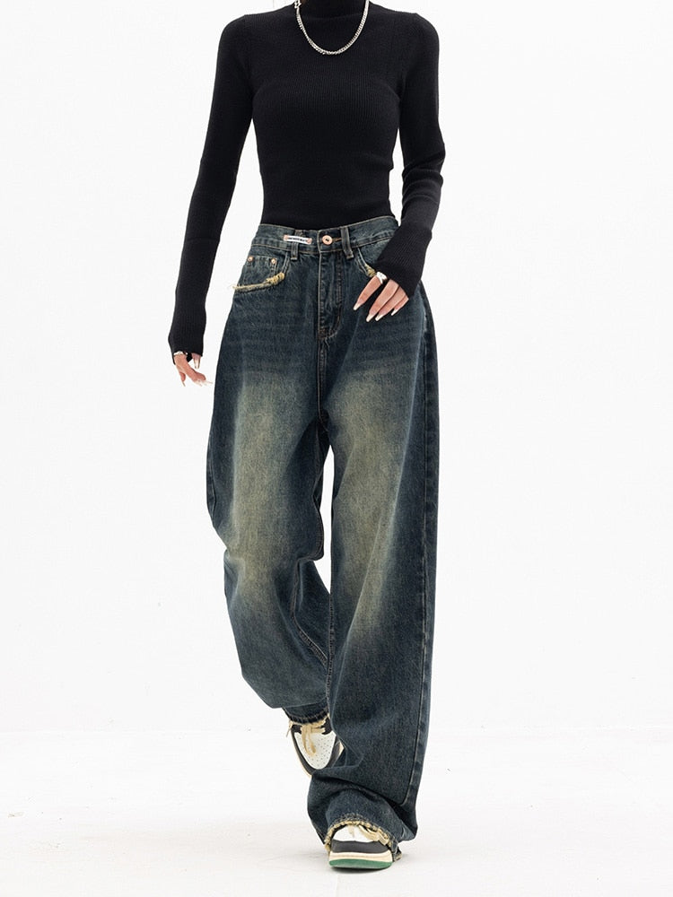 Women's High-Waisted Vintage Wide-Leg Baggy Jeans