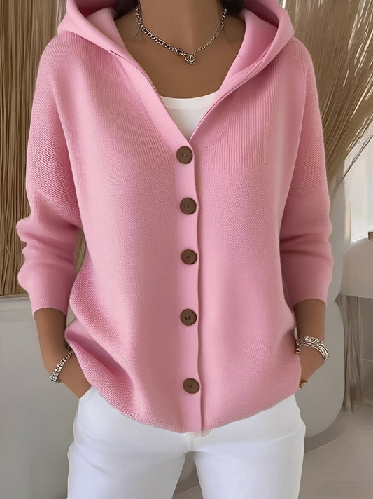 Women's Hooded Cardigan with Buttons for a Comfortable Casual Look