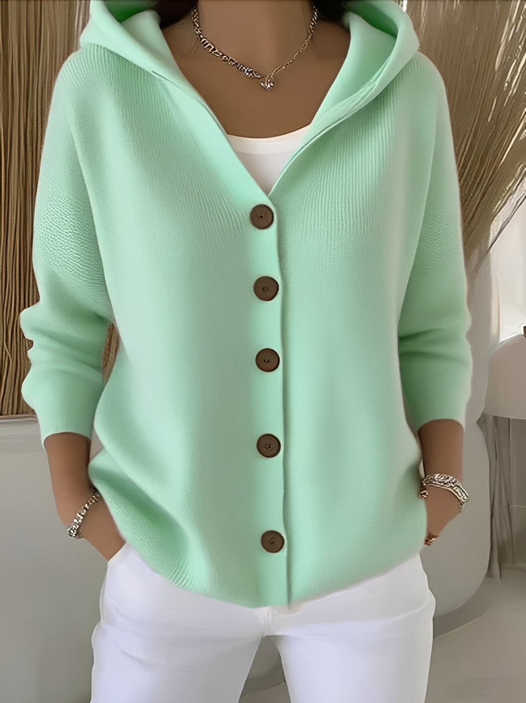 Women's Hooded Cardigan with Buttons for a Comfortable Casual Look