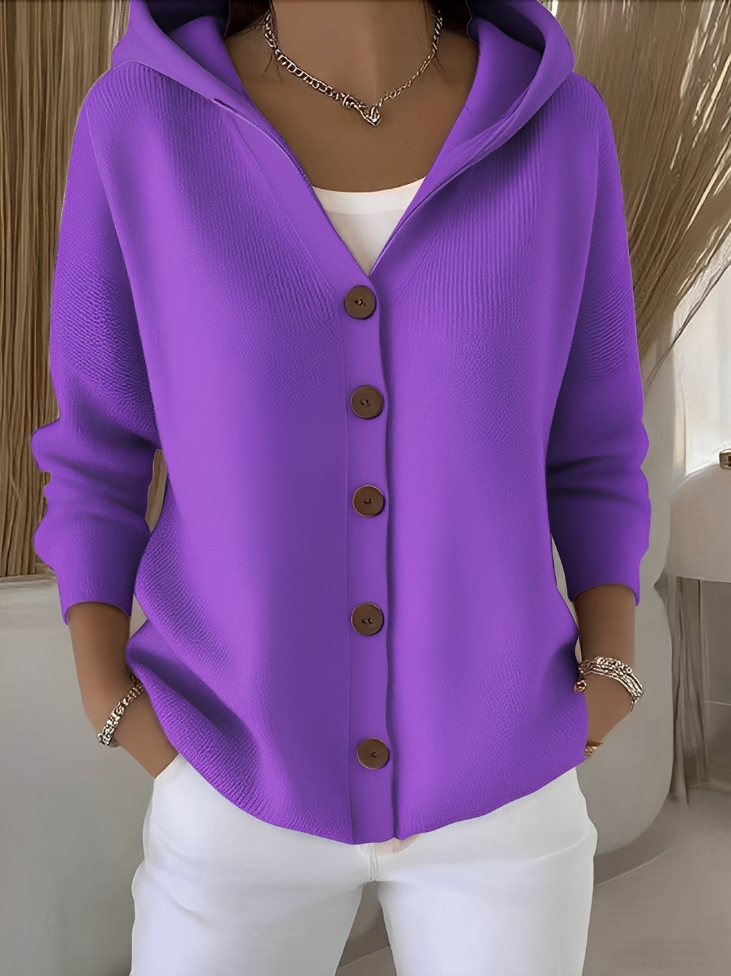 Women's Hooded Cardigan with Buttons for a Comfortable Casual Look