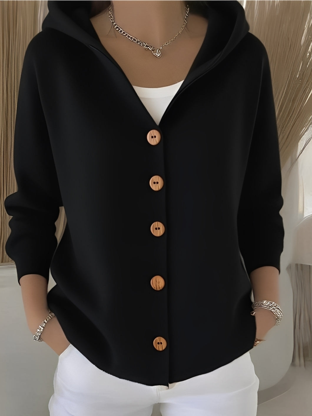 Women's Hooded Cardigan with Buttons for a Comfortable Casual Look