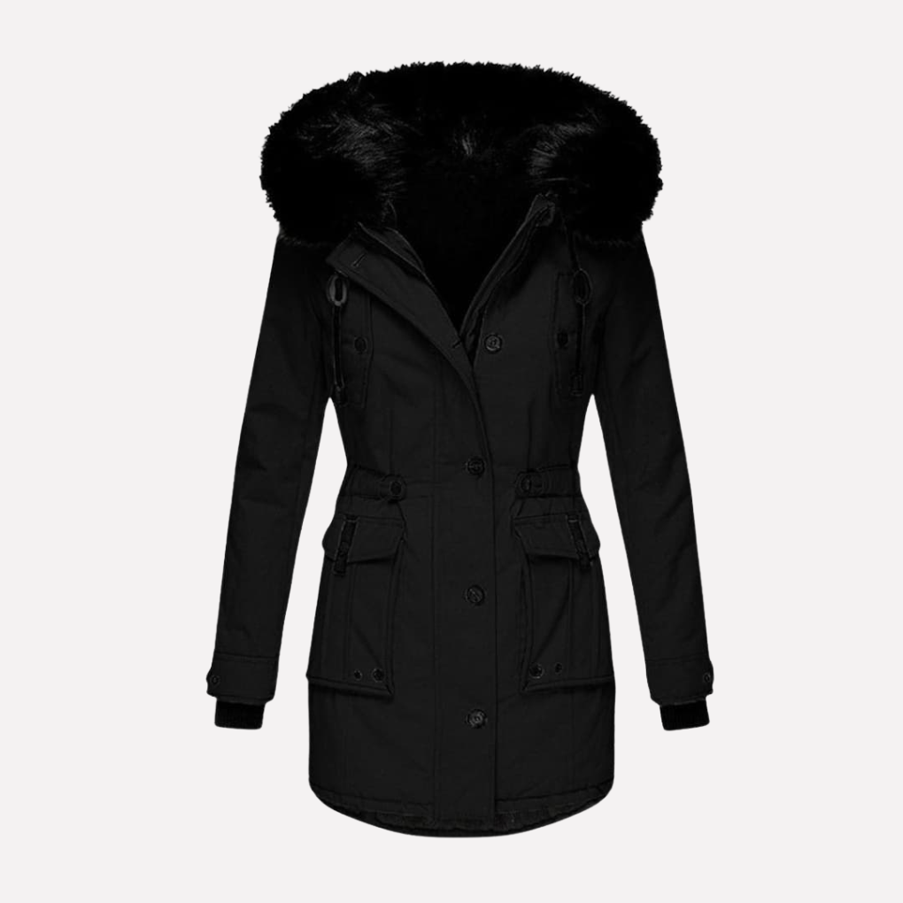 Women's Hooded Parka Jacket with Flap Pockets