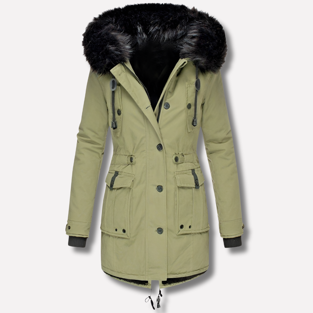Women's Hooded Parka Jacket with Flap Pockets