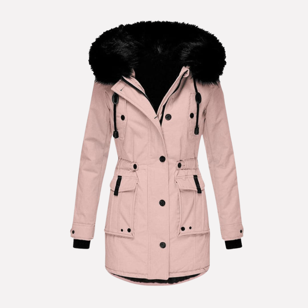 Women's Hooded Parka Jacket with Flap Pockets