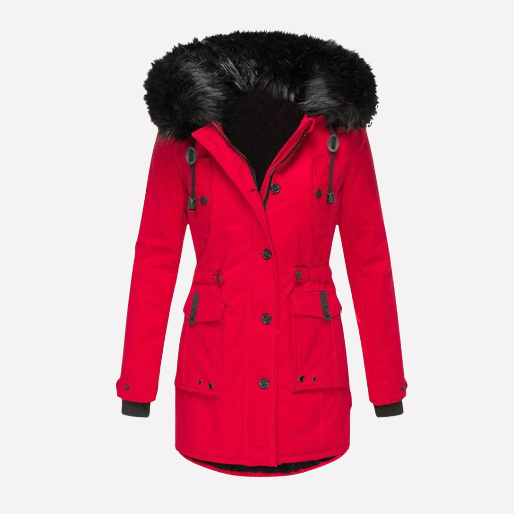 Women's Hooded Parka Jacket with Flap Pockets
