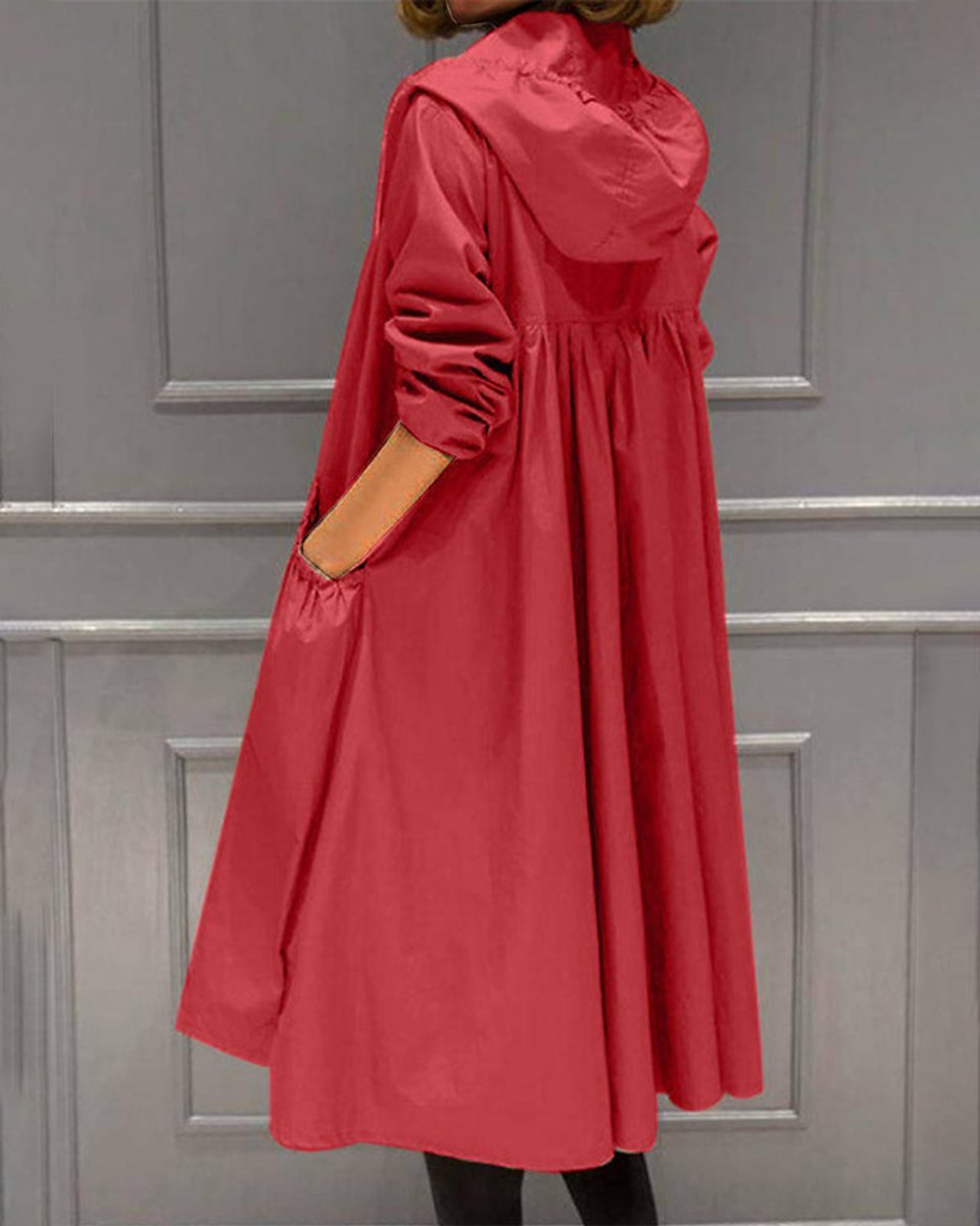 Women's Hooded Waterproof Long A-Line Trench Coat