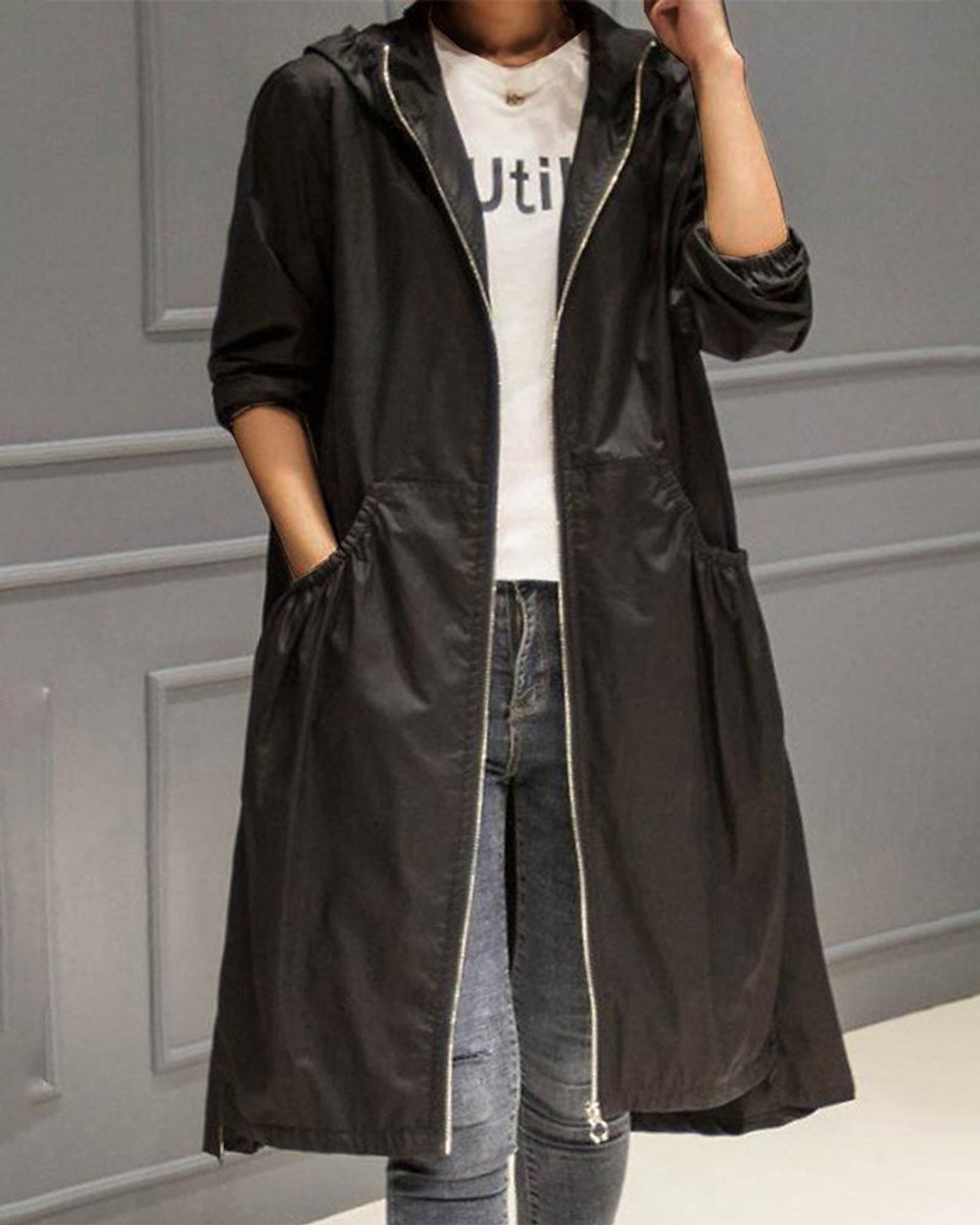 Women's Hooded Waterproof Long A-Line Trench Coat