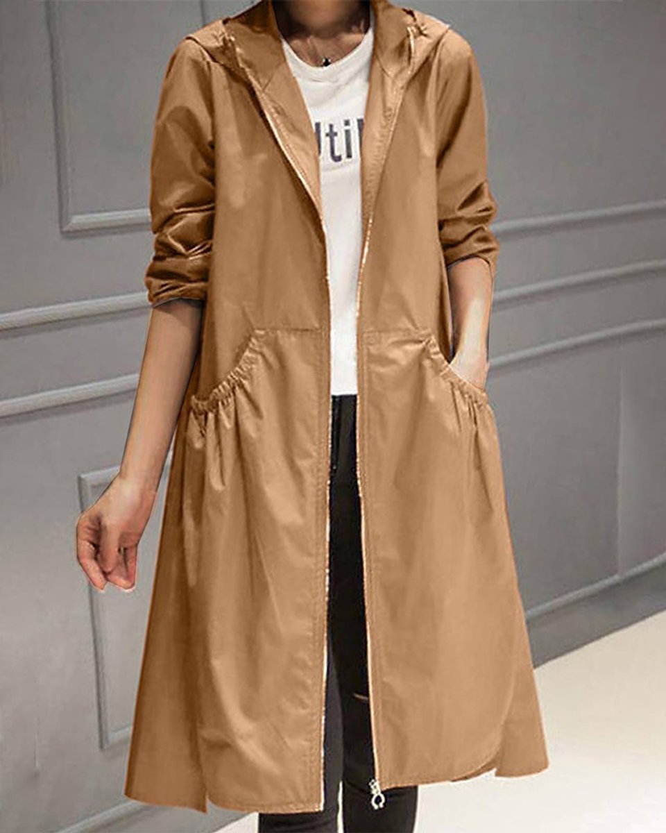 Women's Hooded Waterproof Long A-Line Trench Coat