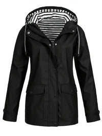 Women's Hooded Waterproof Striped-Lined Zip-Up Raincoat