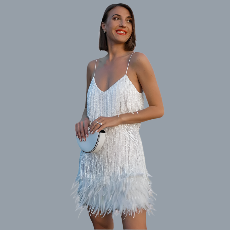 Women's Lightweight Sequin and Feather Midi Dress