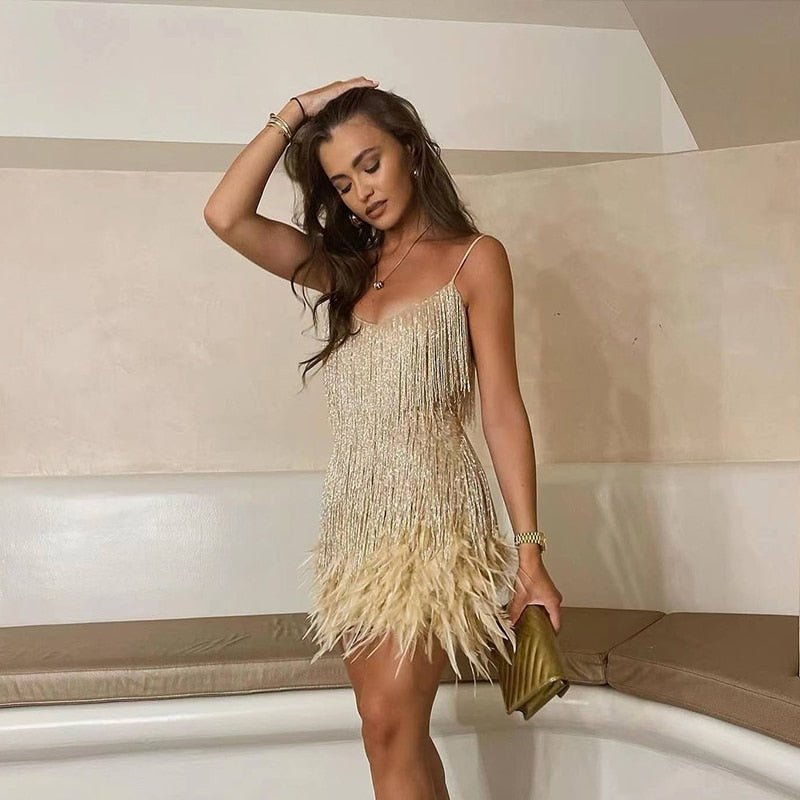 Women's Lightweight Sequin and Feather Midi Dress