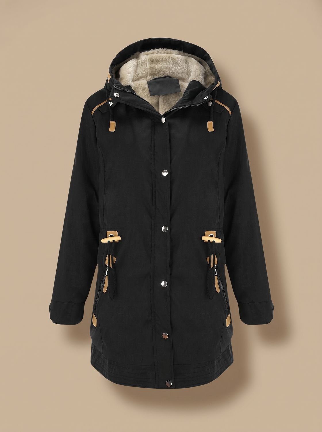 Women's Lined Hooded Parka Winter Coat with Adjustable Waist