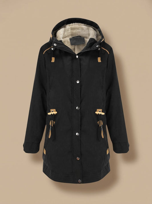 Women's Lined Hooded Parka Winter Coat with Adjustable Waist