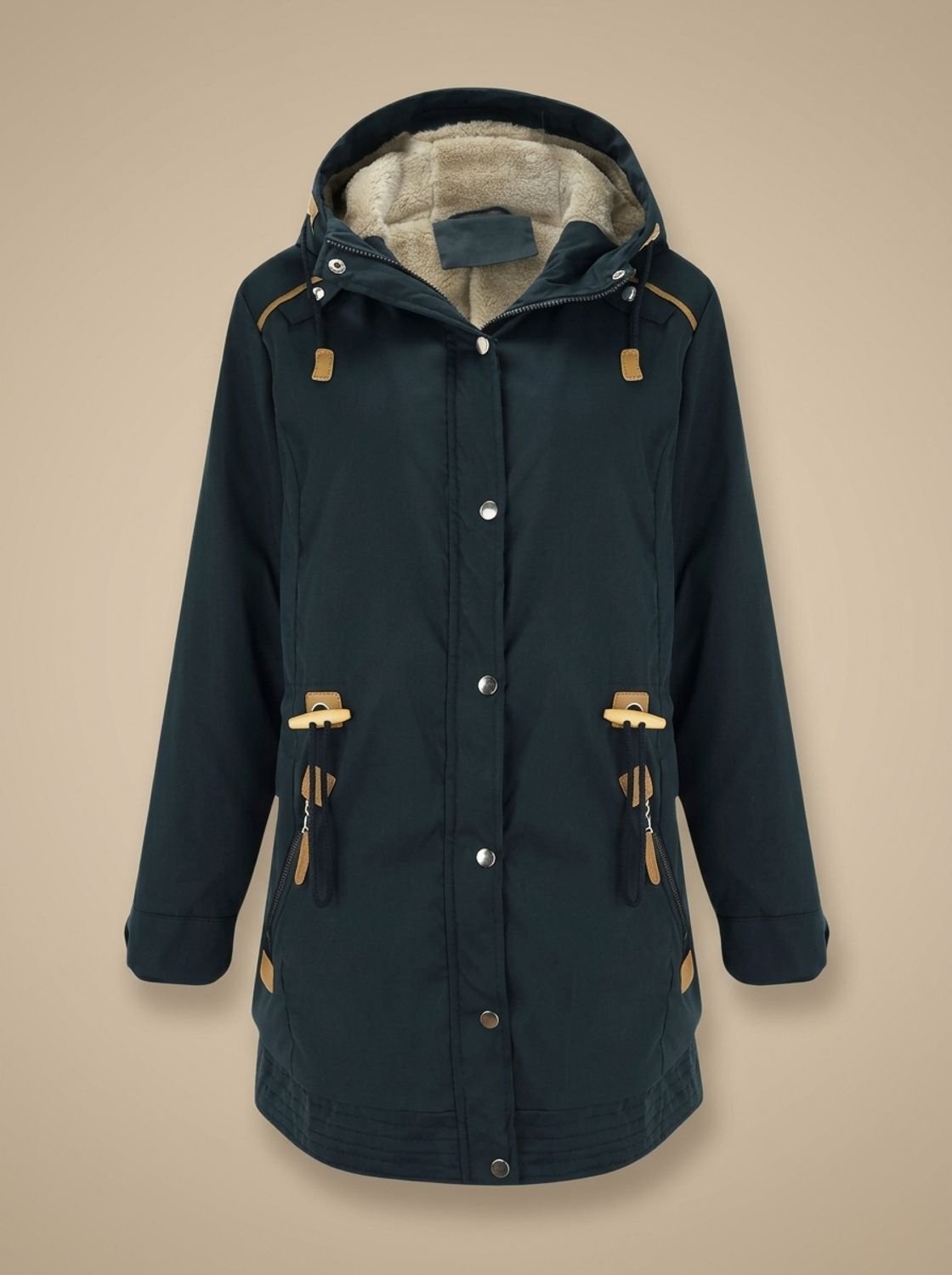 Women's Lined Hooded Parka Winter Coat with Adjustable Waist