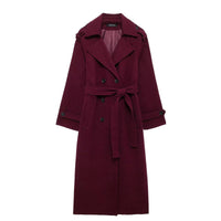 Women's Long Belted Lapel Coat