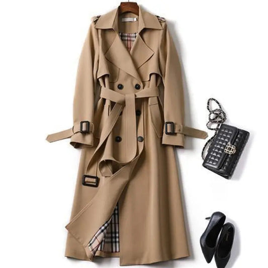 Women's Long Button-Down Trench Coat Jacket