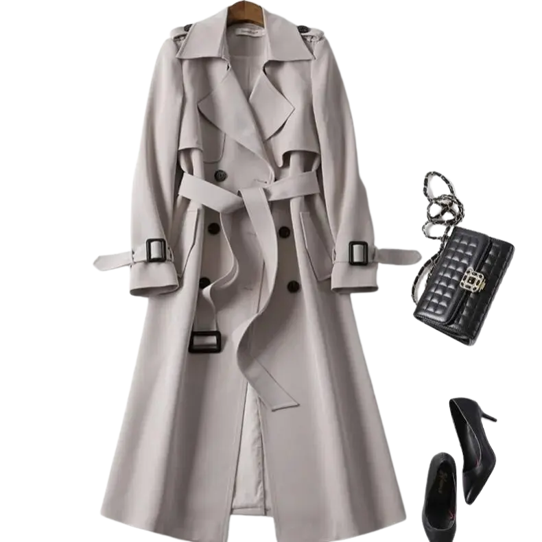 Women's Long Button-Down Trench Coat Jacket