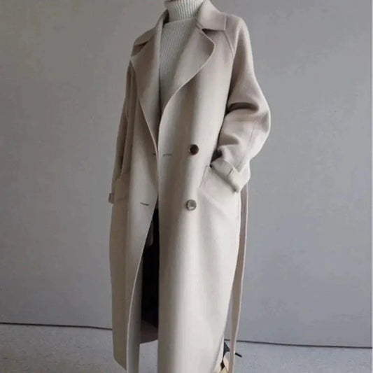 Women's Long Coat with Button Closure and Collar