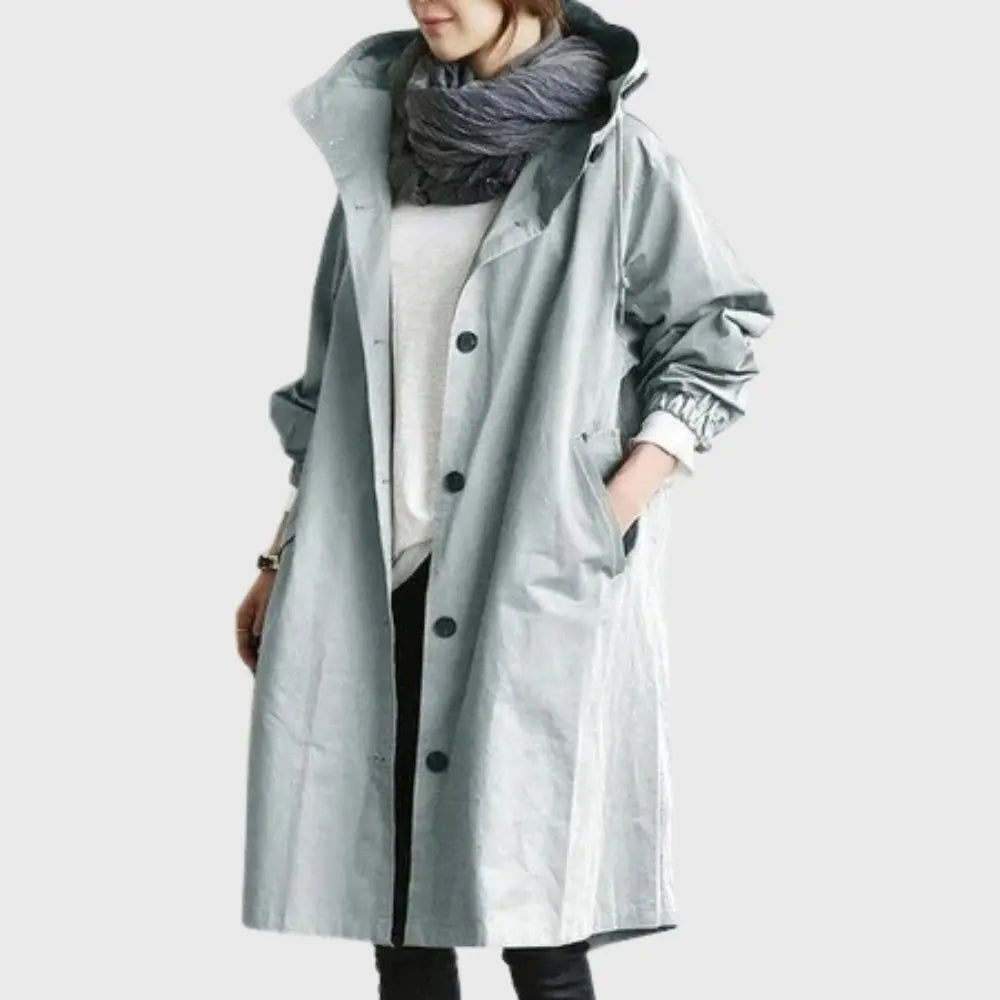 Women's Long Hooded Waterproof Trench Raincoat
