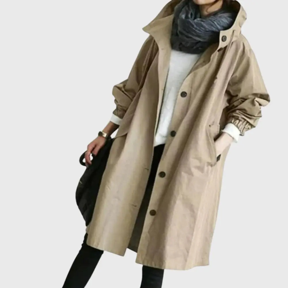 Women's Long Hooded Waterproof Trench Raincoat