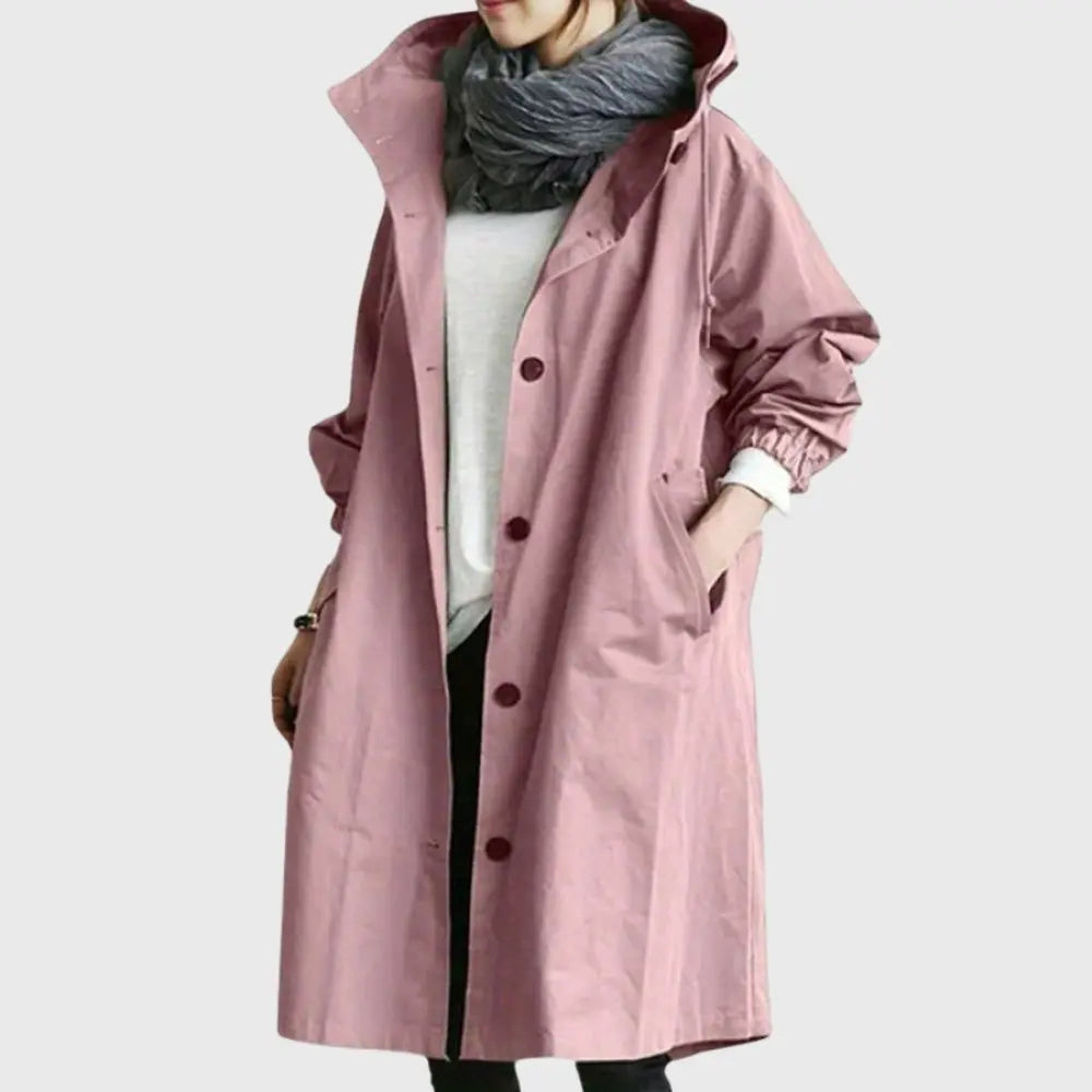 Women's Long Hooded Waterproof Trench Raincoat