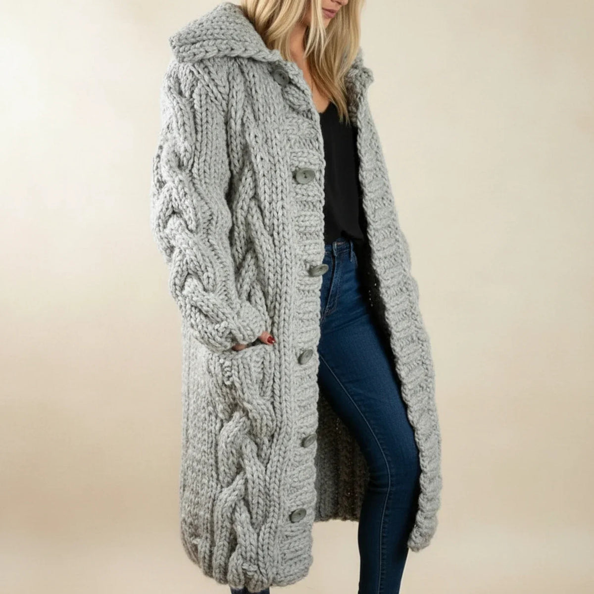 Women's Long Hooded Winter Cardigan