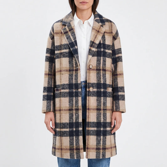 Women's Long Plaid Lapel Coat