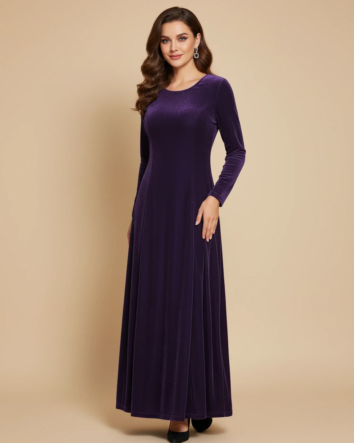 Women's Long-Sleeve A-Line Maxi Dress