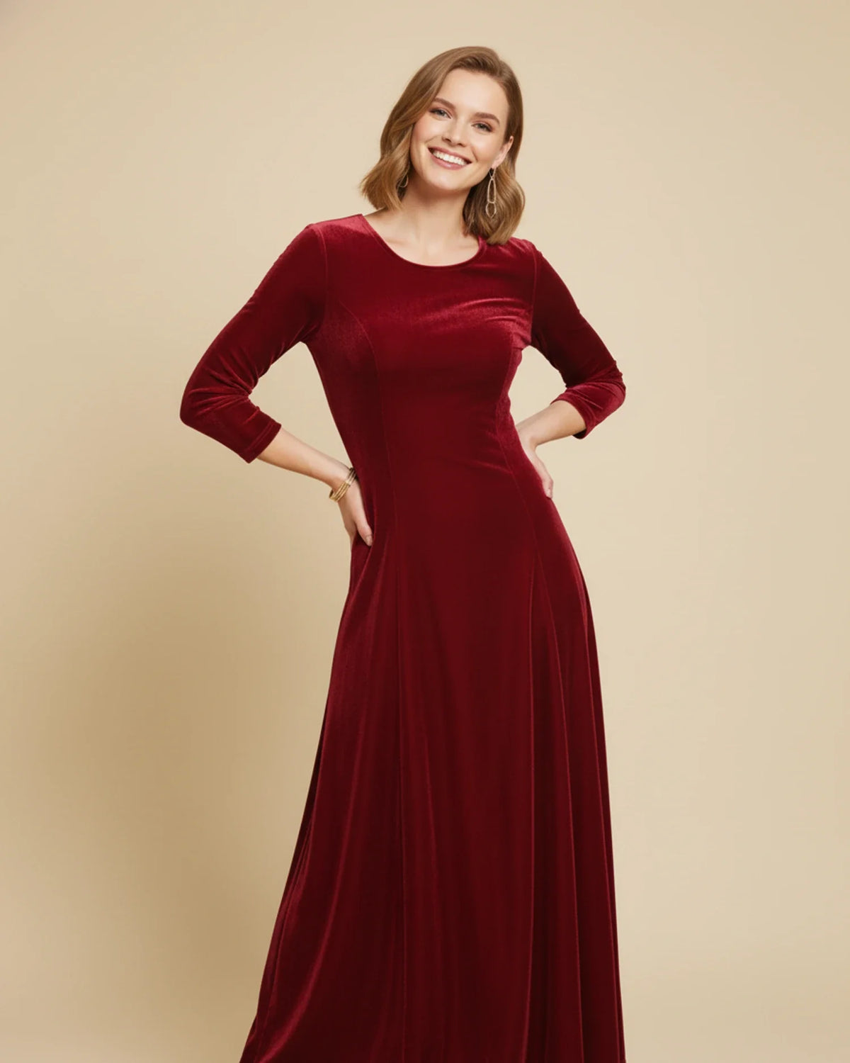 Women's Long-Sleeve A-Line Maxi Dress